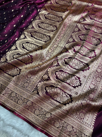 Banarasi Dark Wine Shades Booti Pattern Banarasi Satin Silk Saree SS64