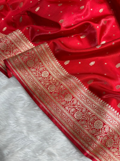 Banarasi Red Shades Booti Pattern Banarasi Satin Silk Saree SS64