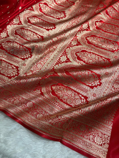 Banarasi Red Shades Booti Pattern Banarasi Satin Silk Saree SS64