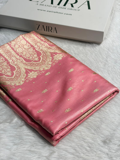 Banarasi Dusty Rose Pink Shades Booti Pattern Banarasi Satin Silk Saree SS64