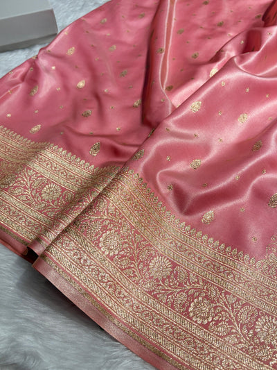 Banarasi Dusty Rose Pink Shades Booti Pattern Banarasi Satin Silk Saree SS64
