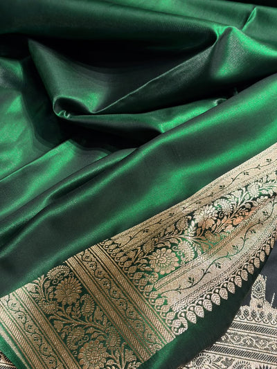 BanarasiBottle Green Shades Booti Pattern Banarasi Satin Silk Saree SS64