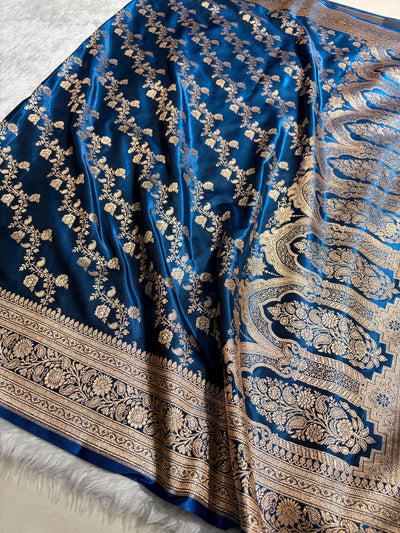 Banarasi Satin Silk Cross in Royal Blue Shades SS11
