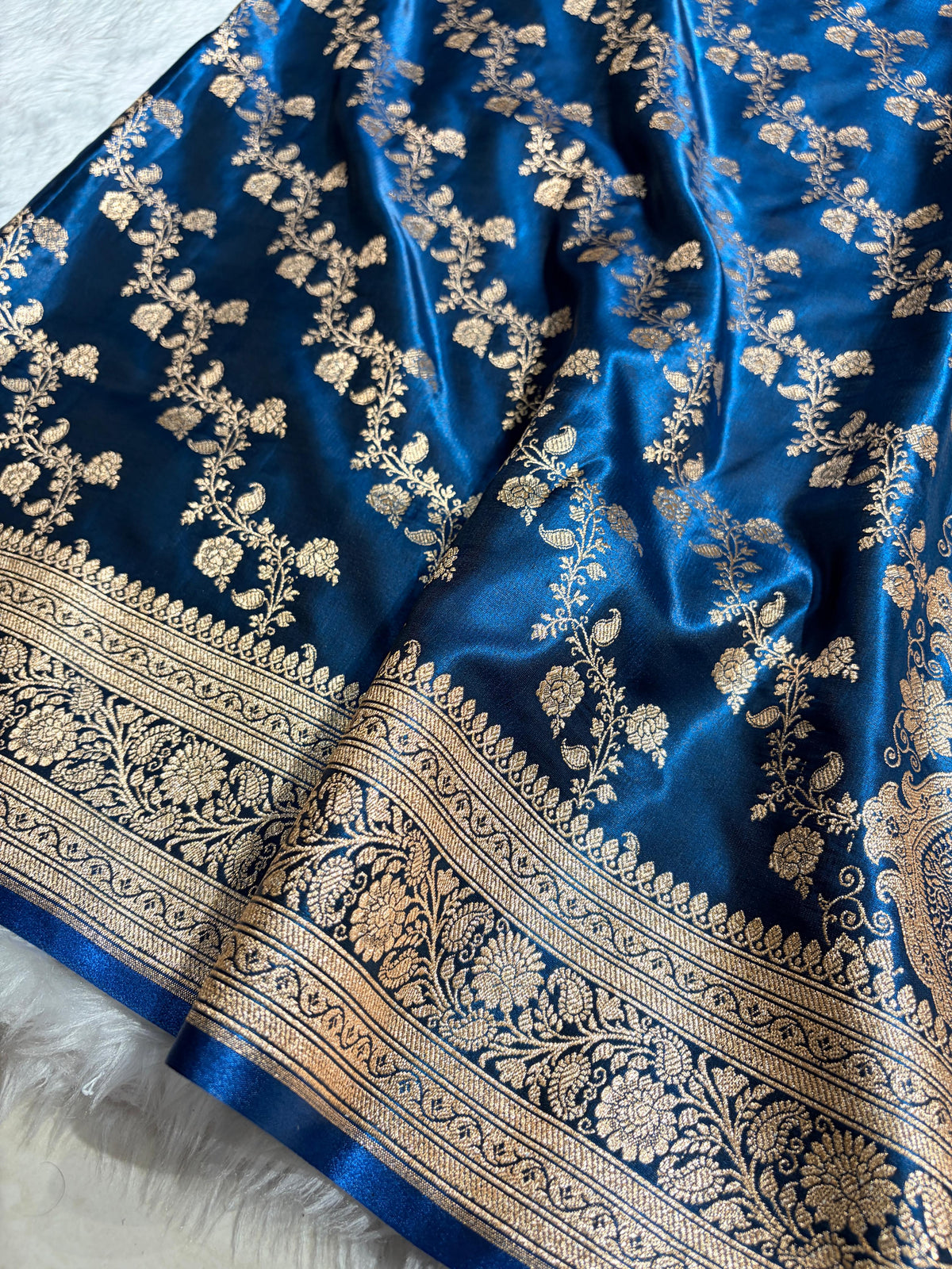 Banarasi Satin Silk Cross in Royal Blue Shades SS11