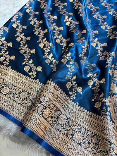 Banarasi Satin Silk Cross in Royal Blue Shades SS11