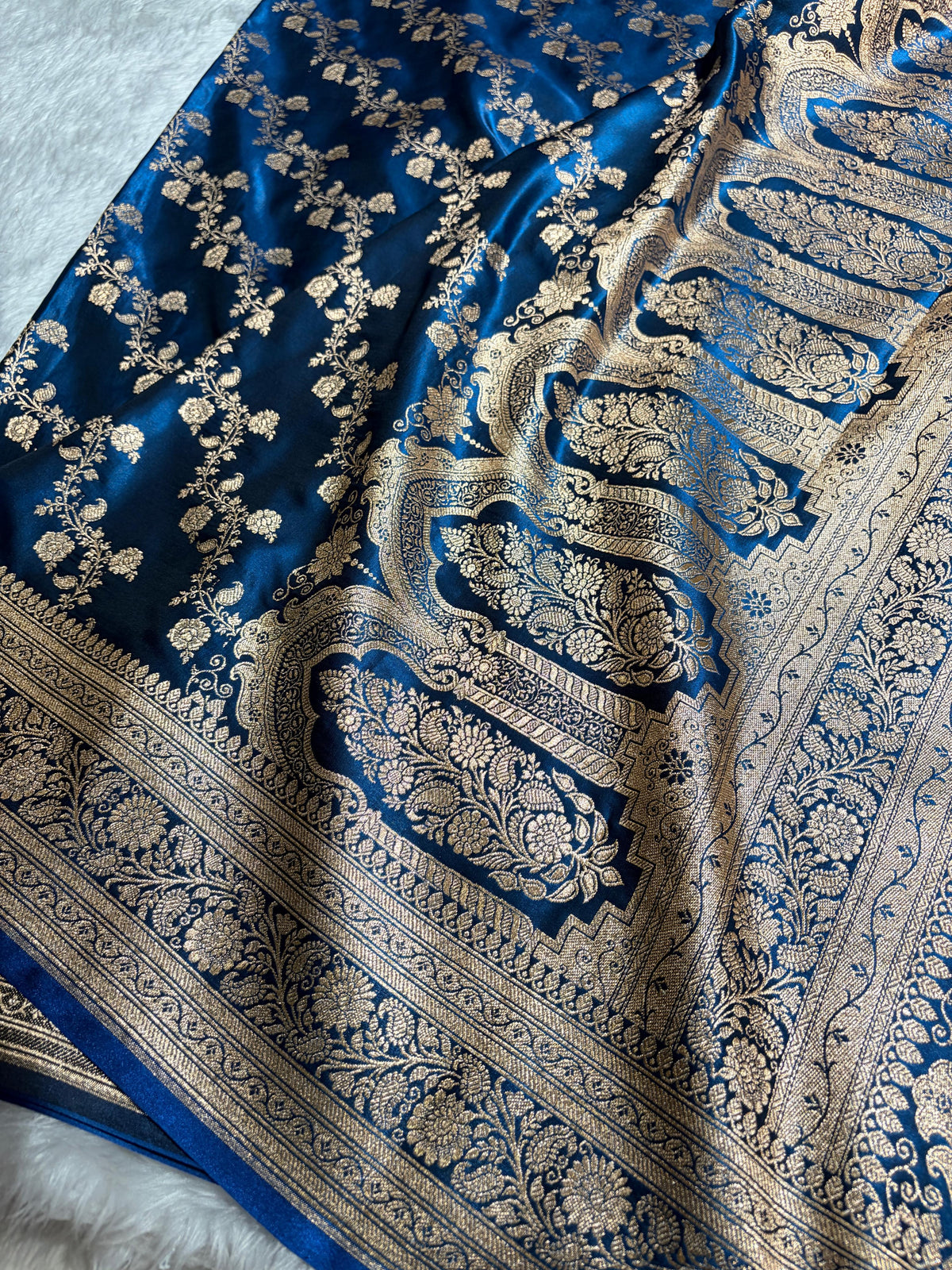 Banarasi Satin Silk Cross in Royal Blue Shades SS11