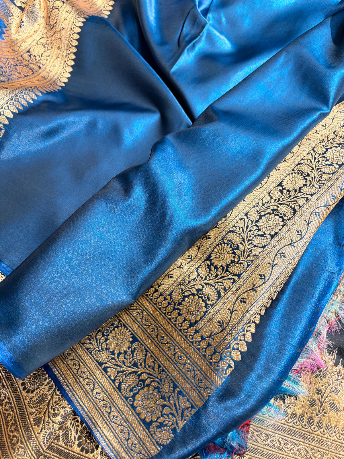 Banarasi Satin Silk Cross in Royal Blue Shades SS11