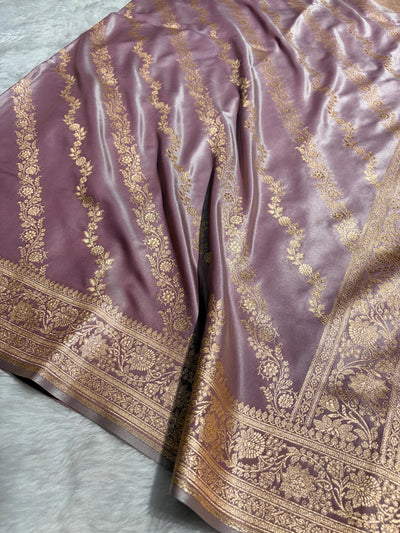 Banarasi Light Weight Satin Silk Dusty Mauve Shades SS10