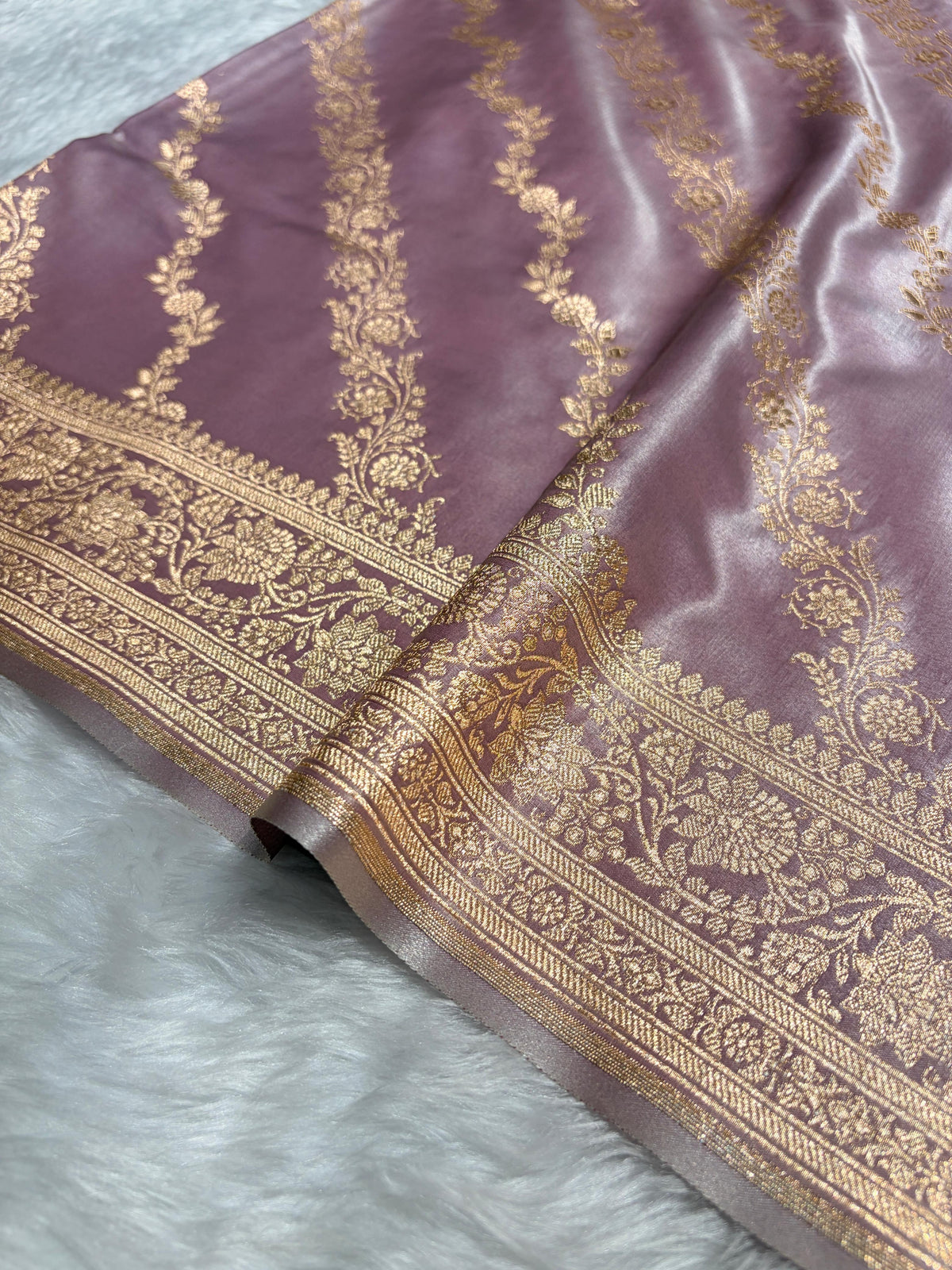 Banarasi Light Weight Satin Silk Dusty Mauve Shades SS10