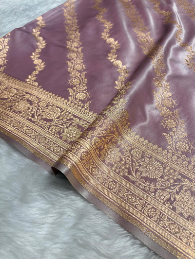Banarasi Light Weight Satin Silk Dusty Mauve Shades SS10