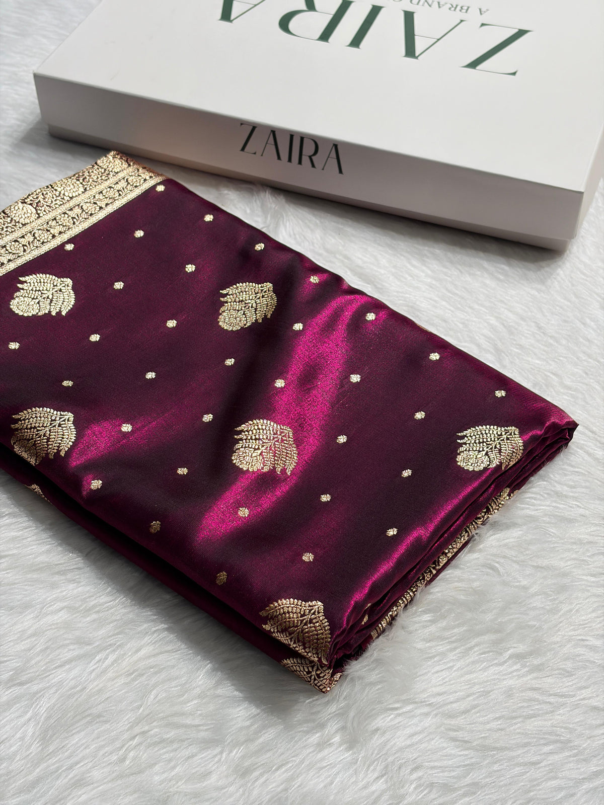 Banarasi Deep Wine Shades Booti Pattern Banarasi Satin Silk Saree SS59