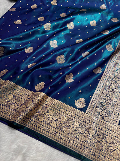 Banarasi Royal Blue Shades Booti Pattern Banarasi Satin Silk Saree SS59