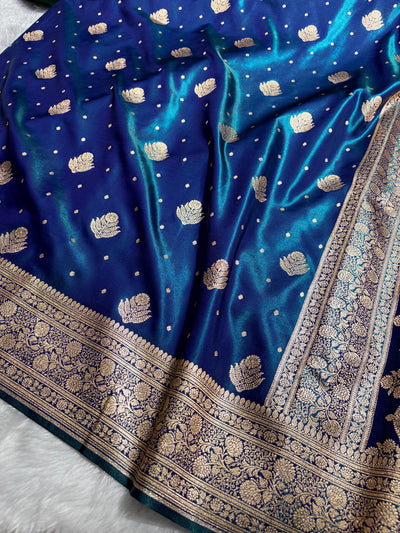 Banarasi Royal Blue Shades Booti Pattern Banarasi Satin Silk Saree SS59