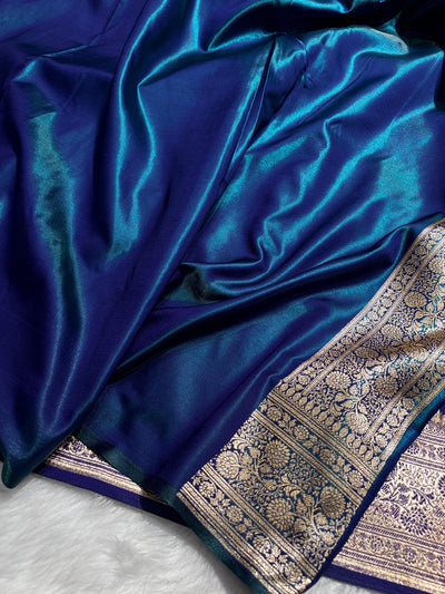 Banarasi Royal Blue Shades Booti Pattern Banarasi Satin Silk Saree SS59