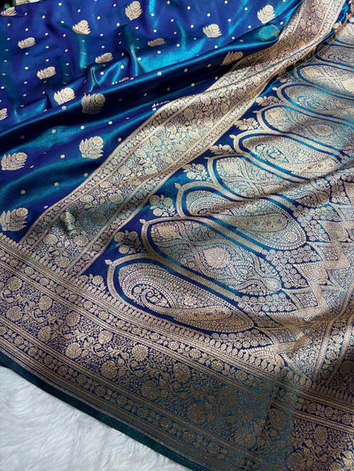 Banarasi Royal Blue Shades Booti Pattern Banarasi Satin Silk Saree SS59