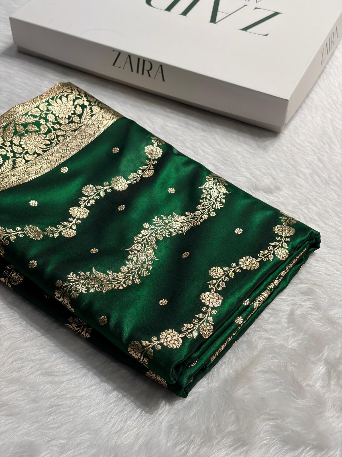 Banarasi Light Weight Satin Silk Bottle Green Shades SS10