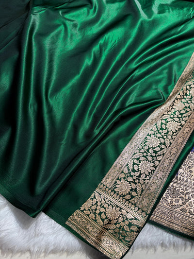 Banarasi Light Weight Satin Silk Bottle Green Shades SS10