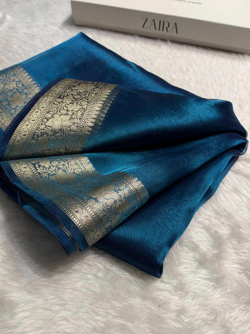 Banarasi German Blue Shades Pure Tissue Silk Saree PT-61