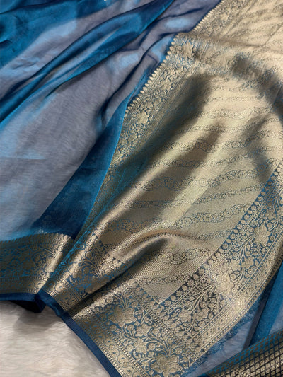 Banarasi German Blue Shades Pure Tissue Silk Saree PT-61