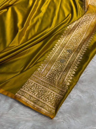 Banarasi Satin Katan Saree With Swarovski Work in Mahendi Shades BSK88