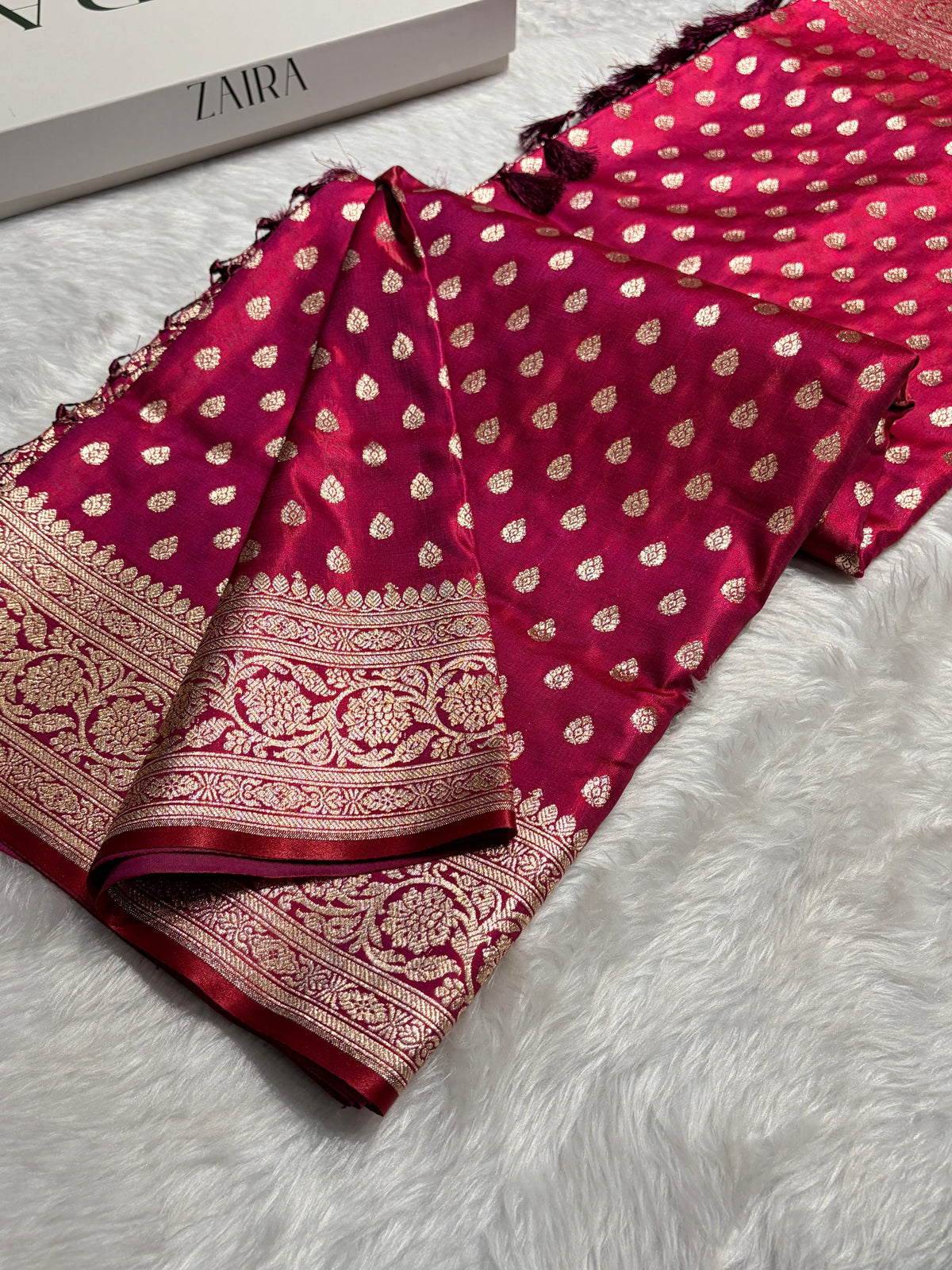 Banarasi Redish Magenta Booti satin Silk Saree SS01