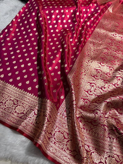 Banarasi Redish Magenta Booti satin Silk Saree SS01