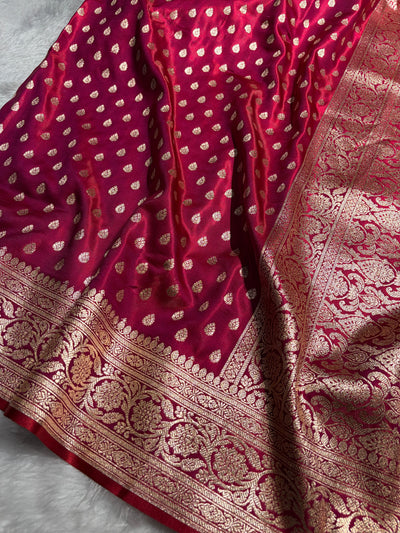 Banarasi Redish Magenta Booti satin Silk Saree SS01