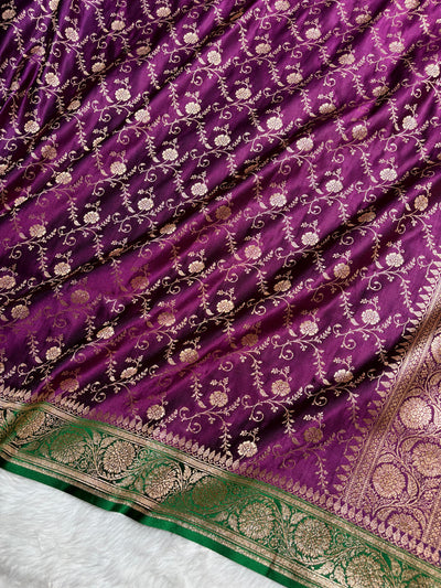 Banarasi Satin Katan Saree in Contrast Wine / Green Shades SK158