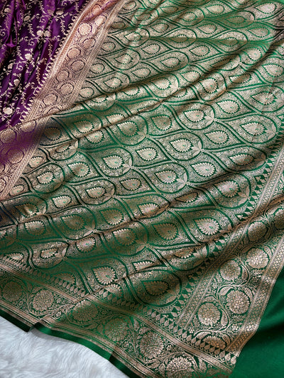 Banarasi Satin Katan Saree in Contrast Wine / Green Shades SK158
