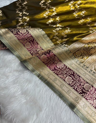 Banarasi Light Weight Satin Silk Mahendi Shades SS69(C)