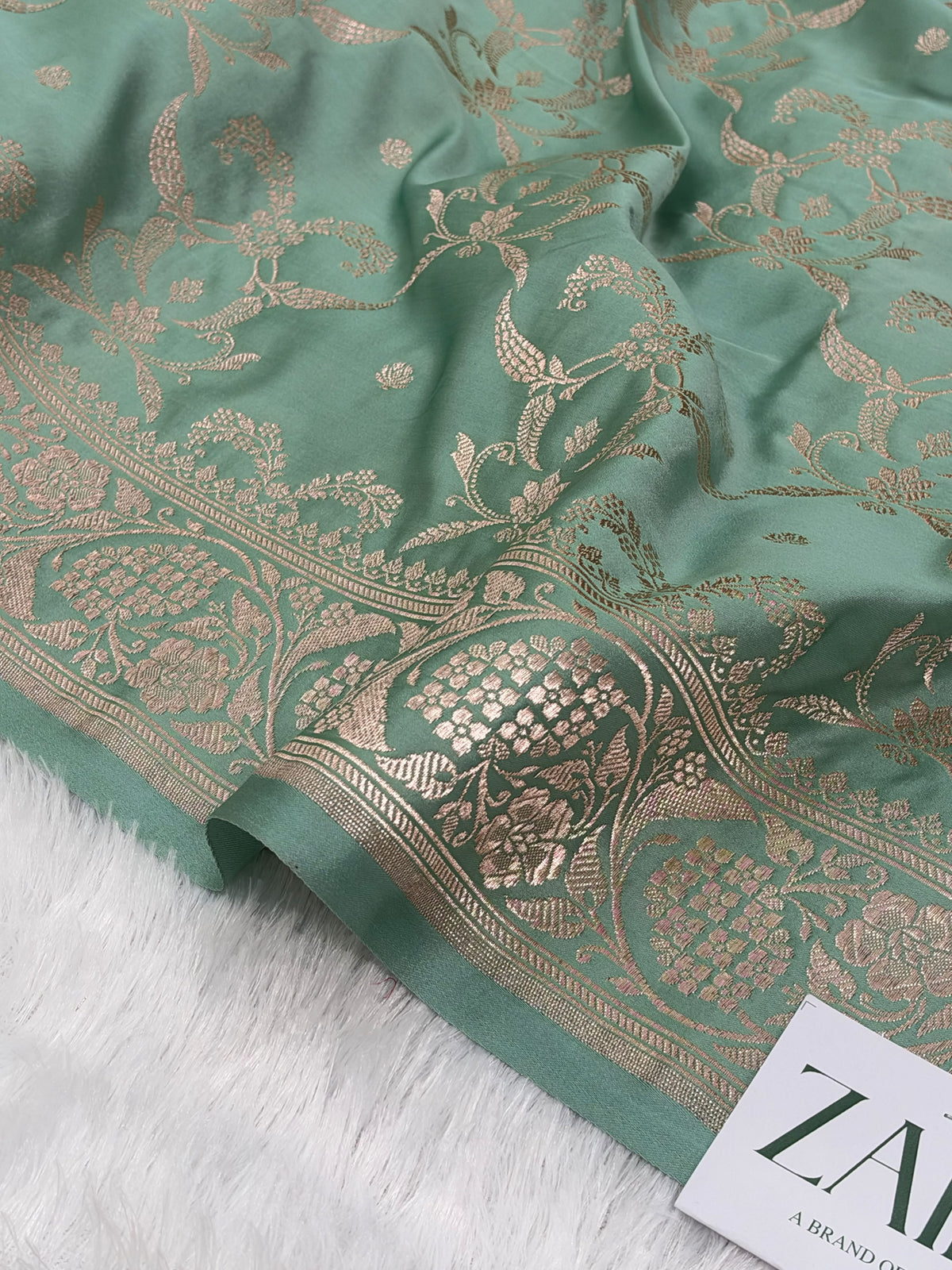 Sea Green Shades Banarasi With Floral Jaal Pattern Mashru Silk Saree MSM-134