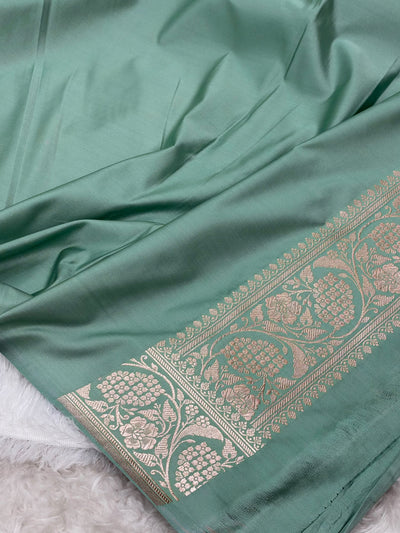Sea Green Shades Banarasi With Floral Jaal Pattern Mashru Silk Saree MSM-134