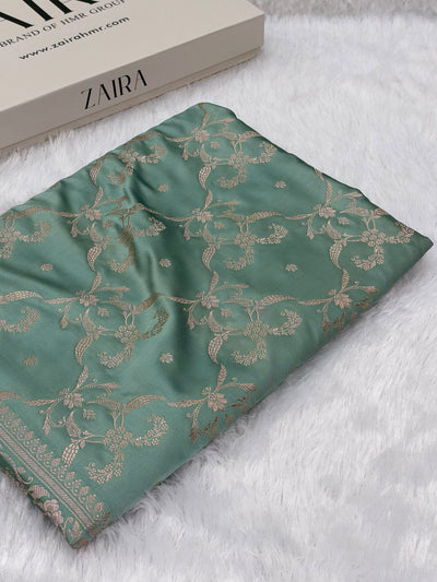 Sea Green Shades Banarasi With Floral Jaal Pattern Mashru Silk Saree MSM-134