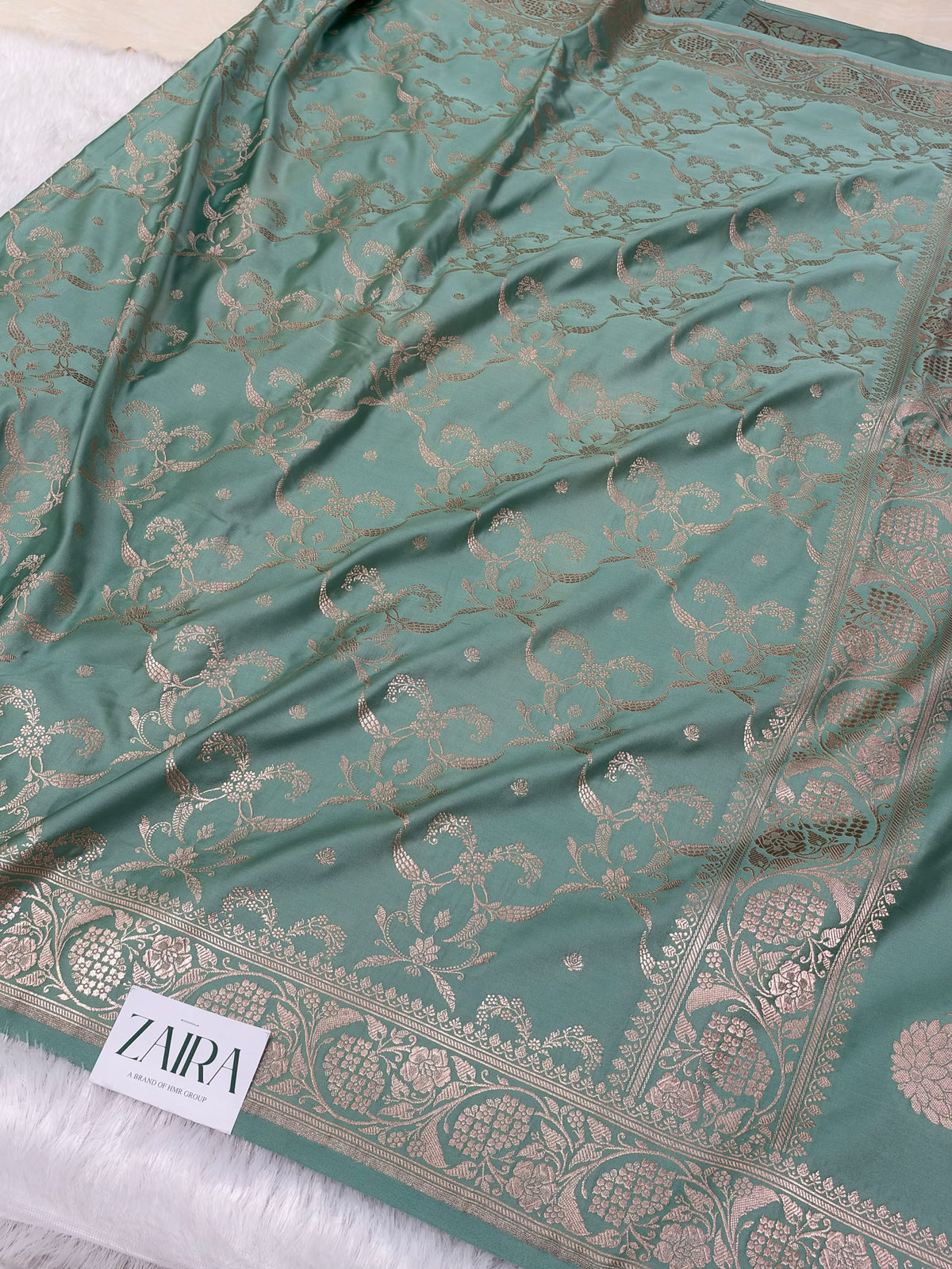 Sea Green Shades Banarasi With Floral Jaal Pattern Mashru Silk Saree MSM-134