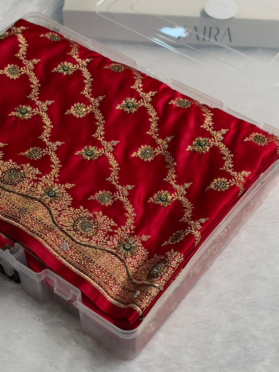 Banarasi Satin Katan With Heavy Zardozi Work in Bridal Red Satin Katan Silk saree BSK147