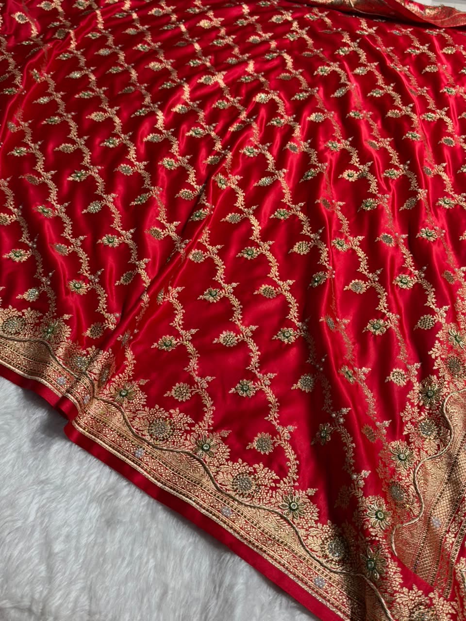 Banarasi Satin Katan With Heavy Zardozi Work in Bridal Red Satin Katan Silk saree BSK147