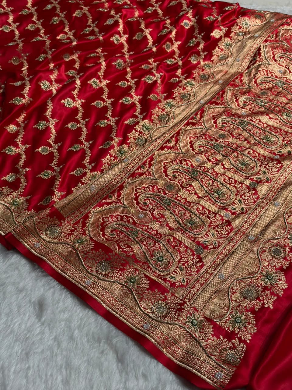 Banarasi Satin Katan With Heavy Zardozi Work in Bridal Red Satin Katan Silk saree BSK147