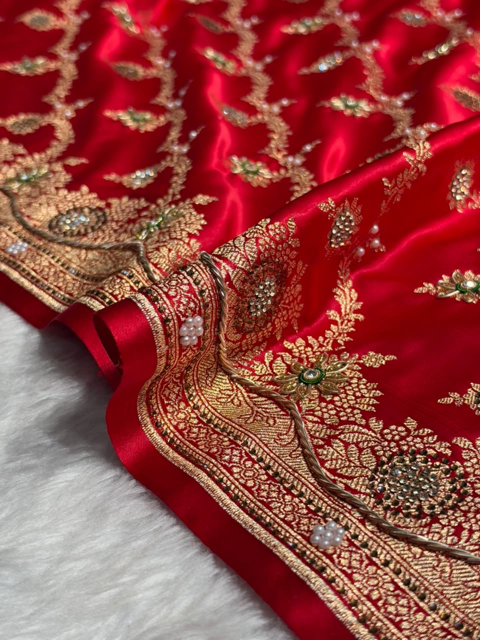 Banarasi Satin Katan With Heavy Zardozi Work in Bridal Red Satin Katan Silk saree BSK147