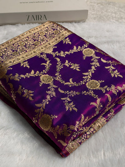 Light Weight Raddish Purple Satin Silk Saree with Swarovski work BSS14