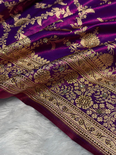 Light Weight Raddish Purple Satin Silk Saree with Swarovski work BSS14