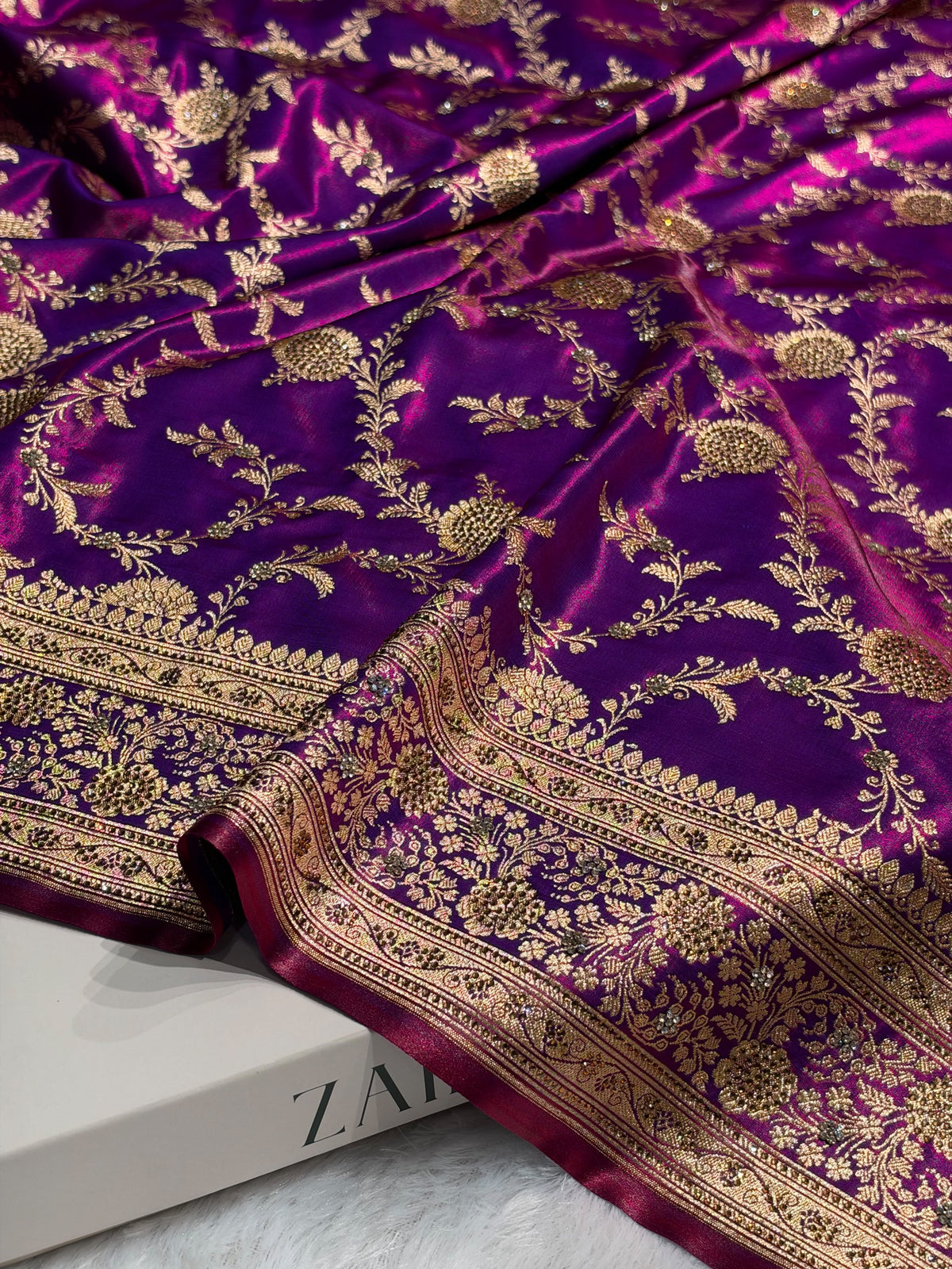 Light Weight Raddish Purple Satin Silk Saree with Swarovski work BSS14
