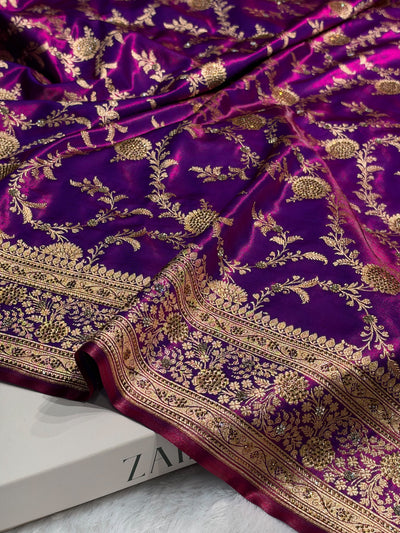 Light Weight Raddish Purple Satin Silk Saree with Swarovski work BSS14