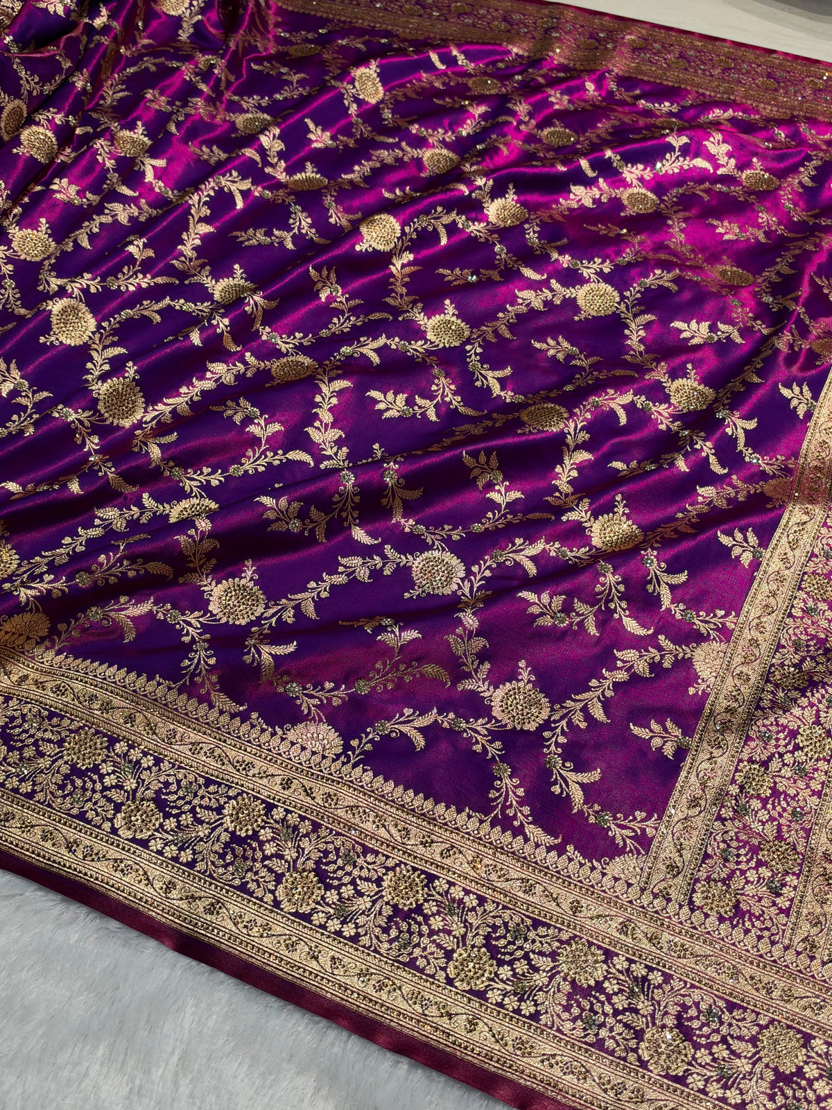 Light Weight Raddish Purple Satin Silk Saree with Swarovski work BSS14