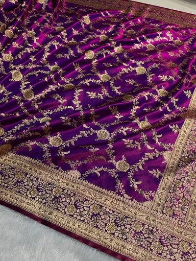 Light Weight Raddish Purple Satin Silk Saree with Swarovski work BSS14