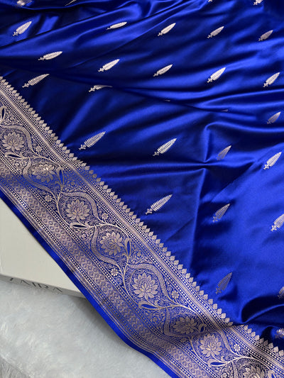 Royal Blue Saree in Floral Pattern Mashru Silk Saree MSM-143