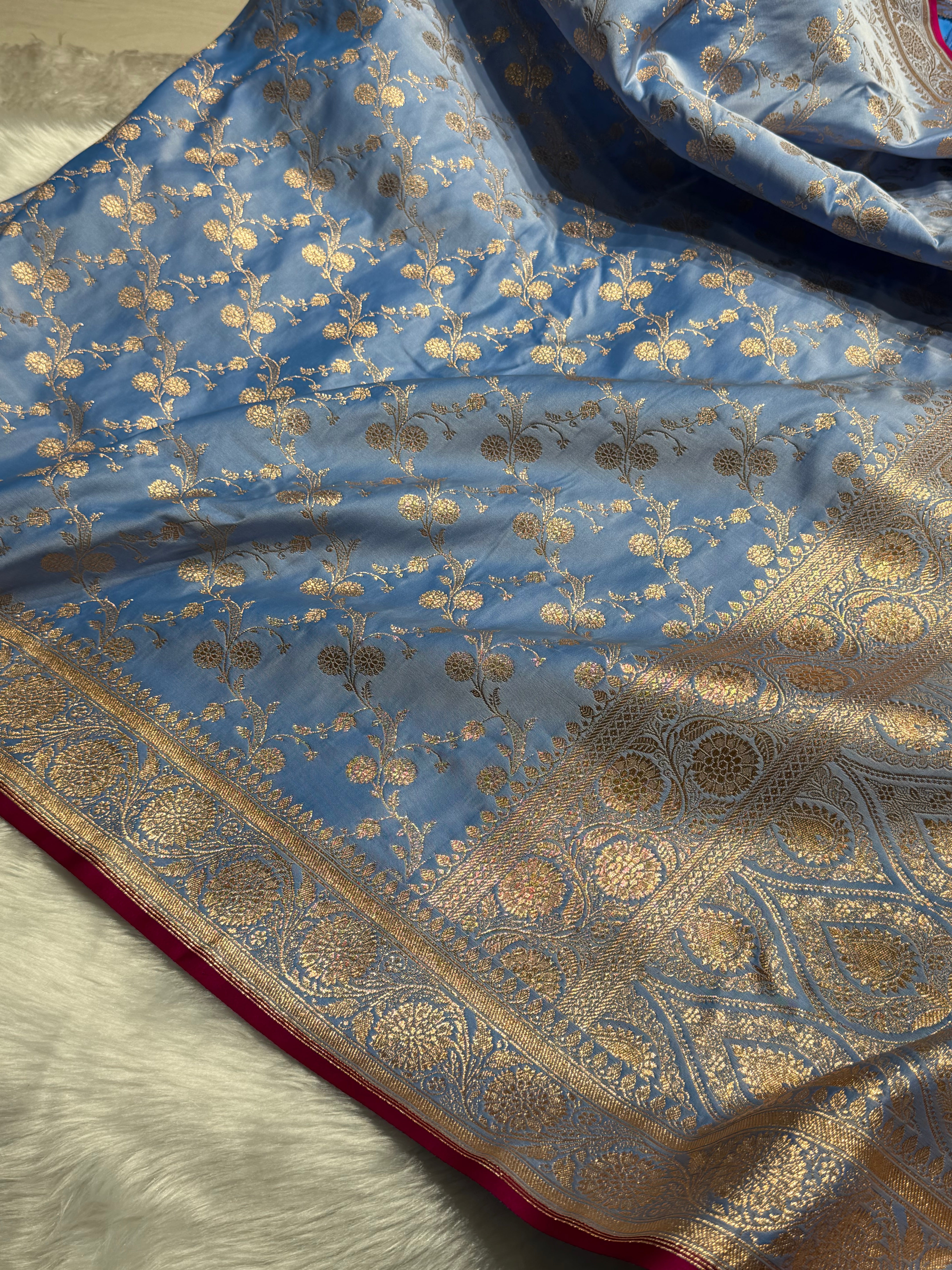 Nile Blue  Cross Satin Katan Silk Saree SK17