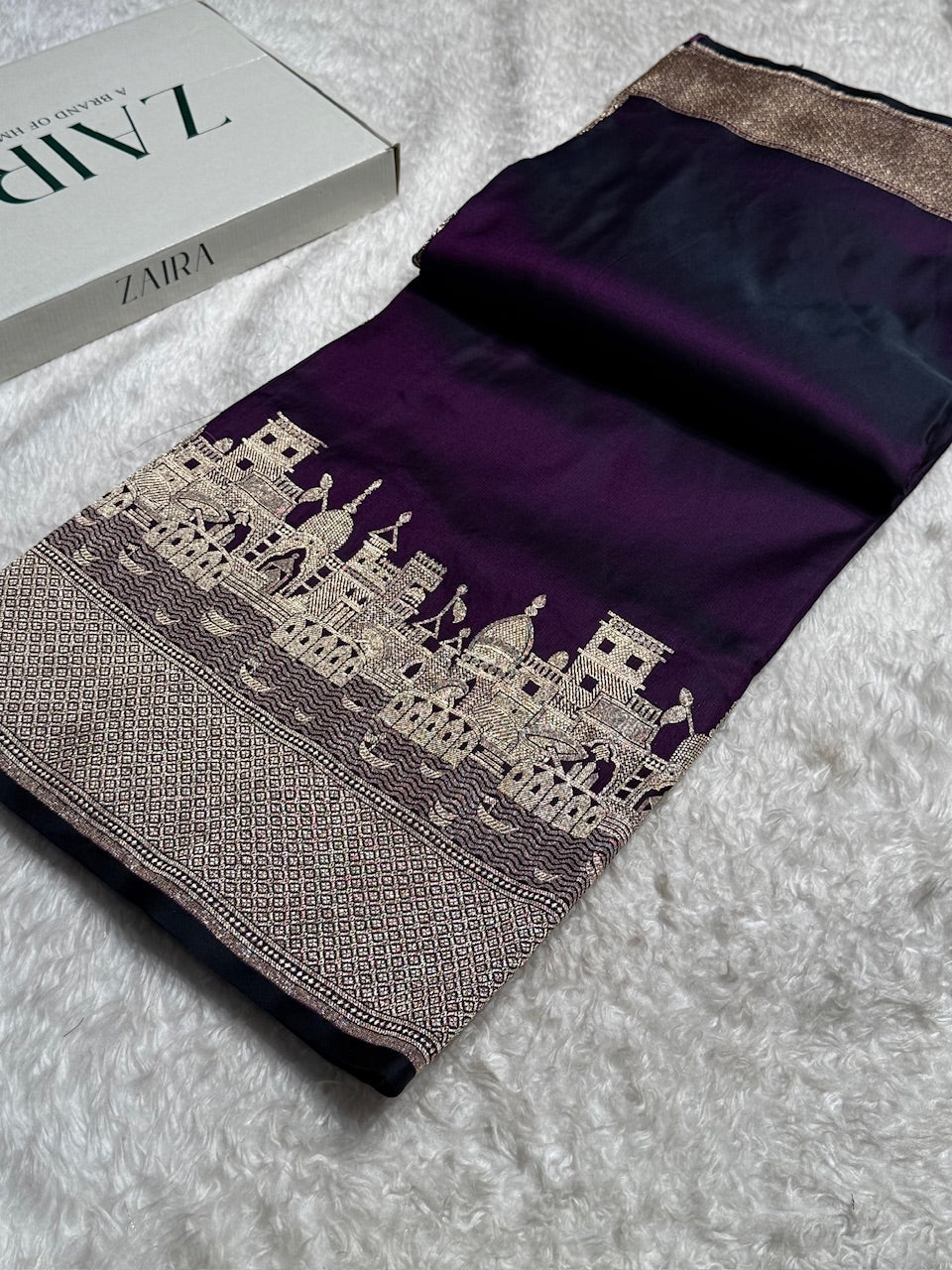 Purple Banarasi Ghat Pattern Satin Katan Silk saree