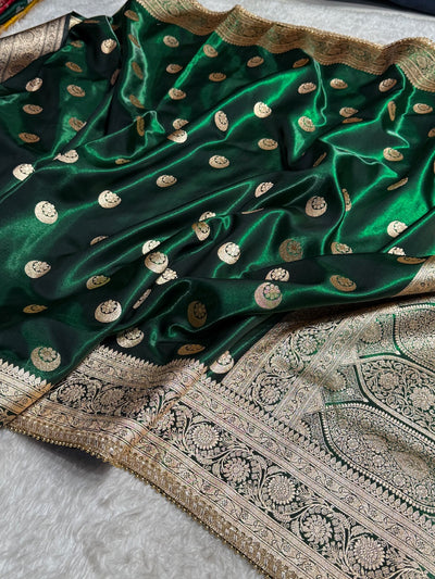 Bottle Green Chand Tara Satin Silk Saree with Gotta Patti SSGP04