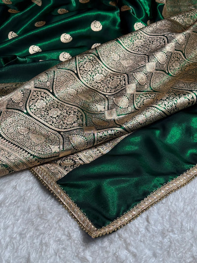 Bottle Green Chand Tara Satin Silk Saree with Gotta Patti SSGP04