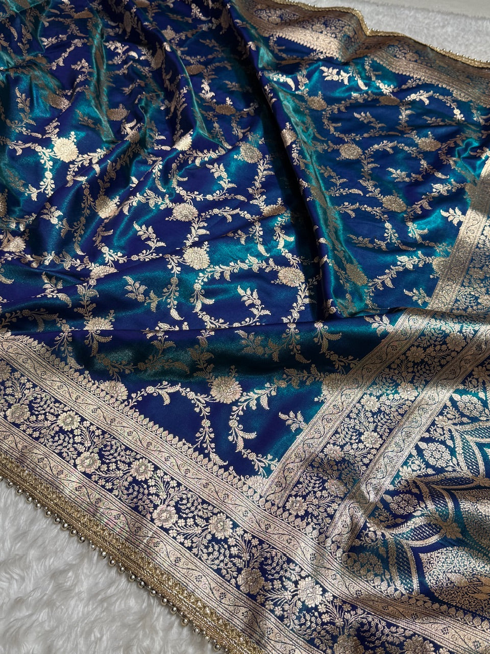 Peacock Chand Tara Satin Silk Saree with Gotta Patti